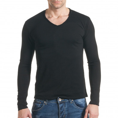 Мъжка черна блуза с остро деколте it030217-22 2