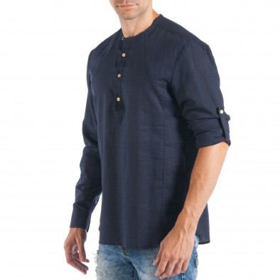 Синя мъжка риза без яка от лятна материя it050618-10 3