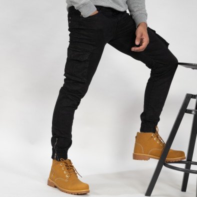 Мъжки черен Cargo Jogger с ципове на крачолите it041019-39 2