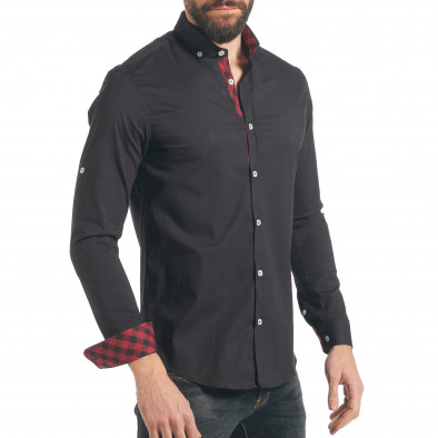 Мъжка черна Slim fit риза с карирано бие tsf220218-7 3