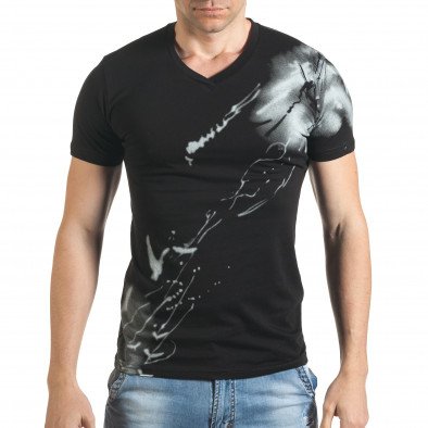 Мъжка черна тениска с контрастна щампа tsf140416-74 2