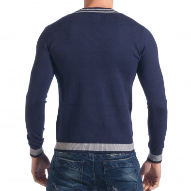 Мъжки син фин пуловер с остро деколте it041217-14 3