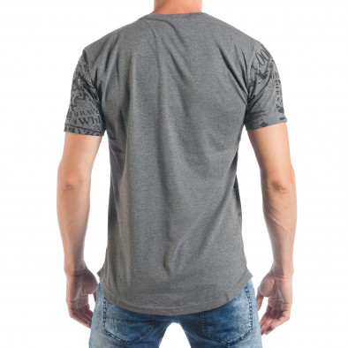Мъжка сива тениска с вестникарски принт tsf250518-59 3
