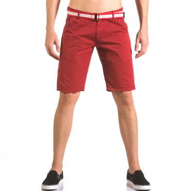 Мъжки червен къс панталон с текстилен колан ca050416-67 2