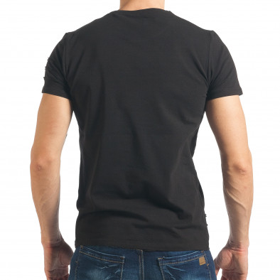 Мъжка черна тениска с пришити ленти и капси tsf020218-72 3