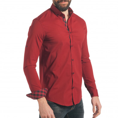 Мъжка тъмно червена Slim fit риза с карирано бие tsf220218-8 3