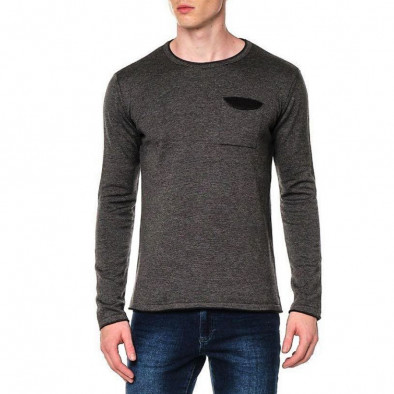 Мъжки фин пуловер с джоб сив меланж tr240921-2 2