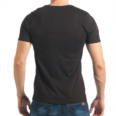 Мъжка черна Slim fit тениска с принт и декоративни лепенки tsf020218-35 3