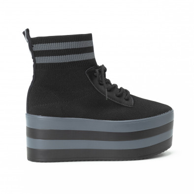Дамски кецове на платформа тип чорап в черно и сиво it150818-63 2