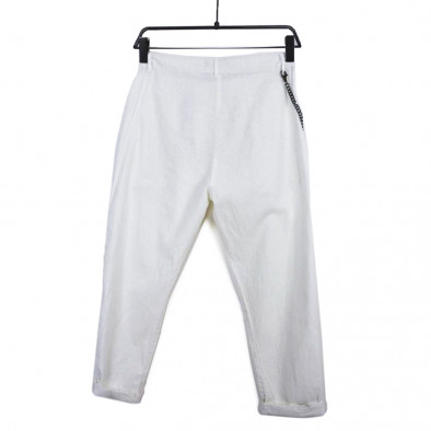 Мъжки бял панталон от памук и лен it120422-19 3