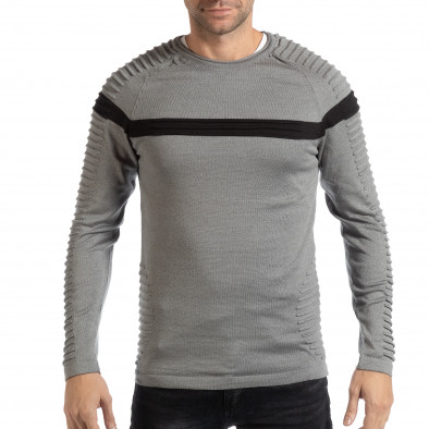 Лек мъжки сив пуловер в рокерски стил it261018-102 2