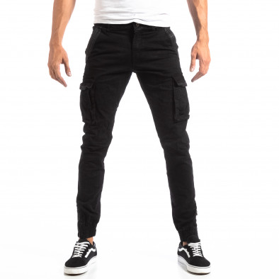 Мъжки карго панталон в черно с кожени детайли it250918-9 3
