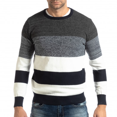 Мъжки пуловер с плетки в синьо и бяло it261018-110 2