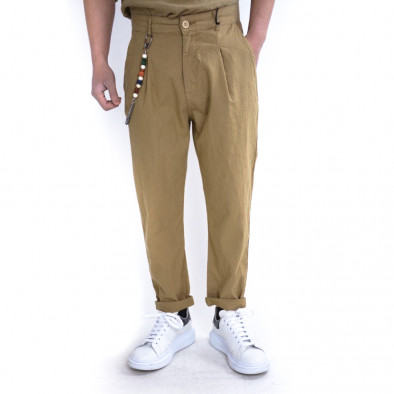 Мъжки камел панталон от памук и лен it120422-15 2