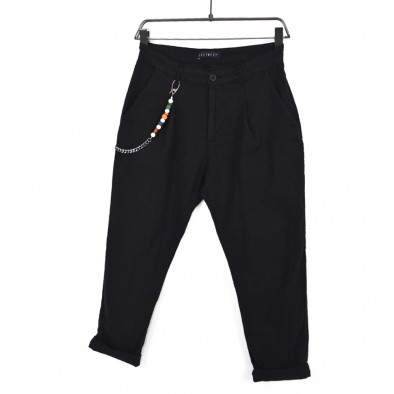 Мъжки черен панталон от памук и лен it120422-16 2