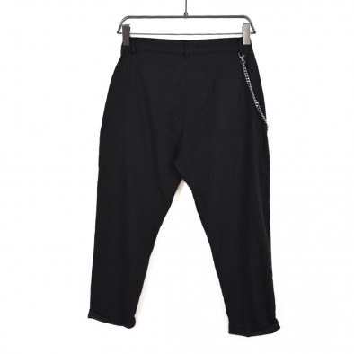 Мъжки черен панталон от памук и лен it120422-16 3
