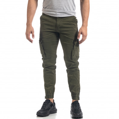 Зелен мъжки карго панталон с ципове на крачолите it071119-27 2