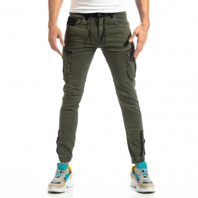 Мъжки карго панталон в зелено с черни акценти it261018-31 3
