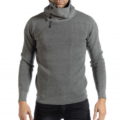 Мъжки пуловер в светлосиво с асиметрична яка it261018-114 2