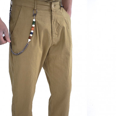 Мъжки камел панталон от памук и лен it120422-15 4