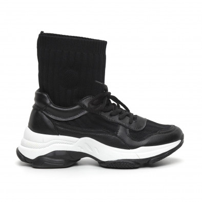 Черни дамски маратонки-чорап с дебела подметка it260919-49 2