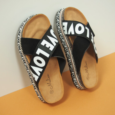 Черни дамски чехли на платформа LOVE it050619-41 2