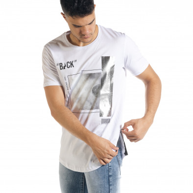 Мъжка бяла тениска с цип и сребрист принт tr080520-2 2