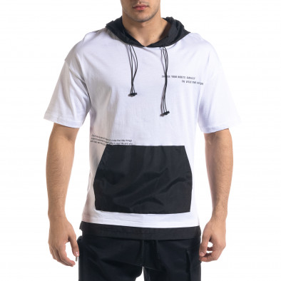 Мъжка тениска в бяло и черно с качулка tr110320-54 2