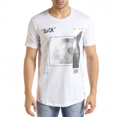 Мъжка бяла тениска с цип и сребрист принт tr080520-2 3