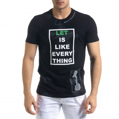 Мъжка черна тениска с принт tr110320-53 2