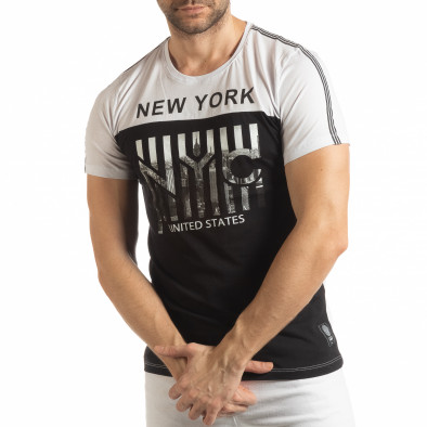 Мъжка черно-бяла тениска New York tsf190219-50 2