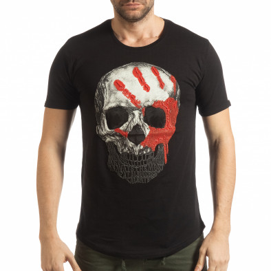 Черна мъжка тениска с релефен череп tsf190219-18 2