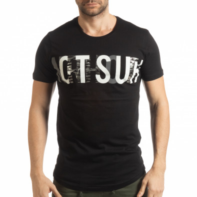Мъжка черна тениска със сребрист принт tsf190219-14 2