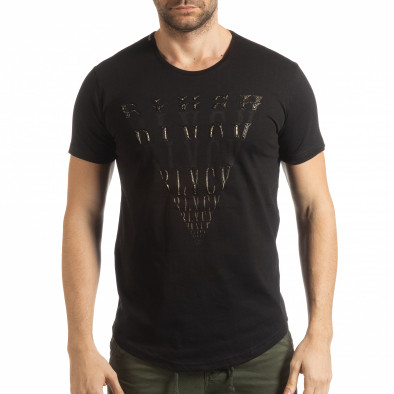 Мъжка черна тениска с релефен принт tsf190219-13 2