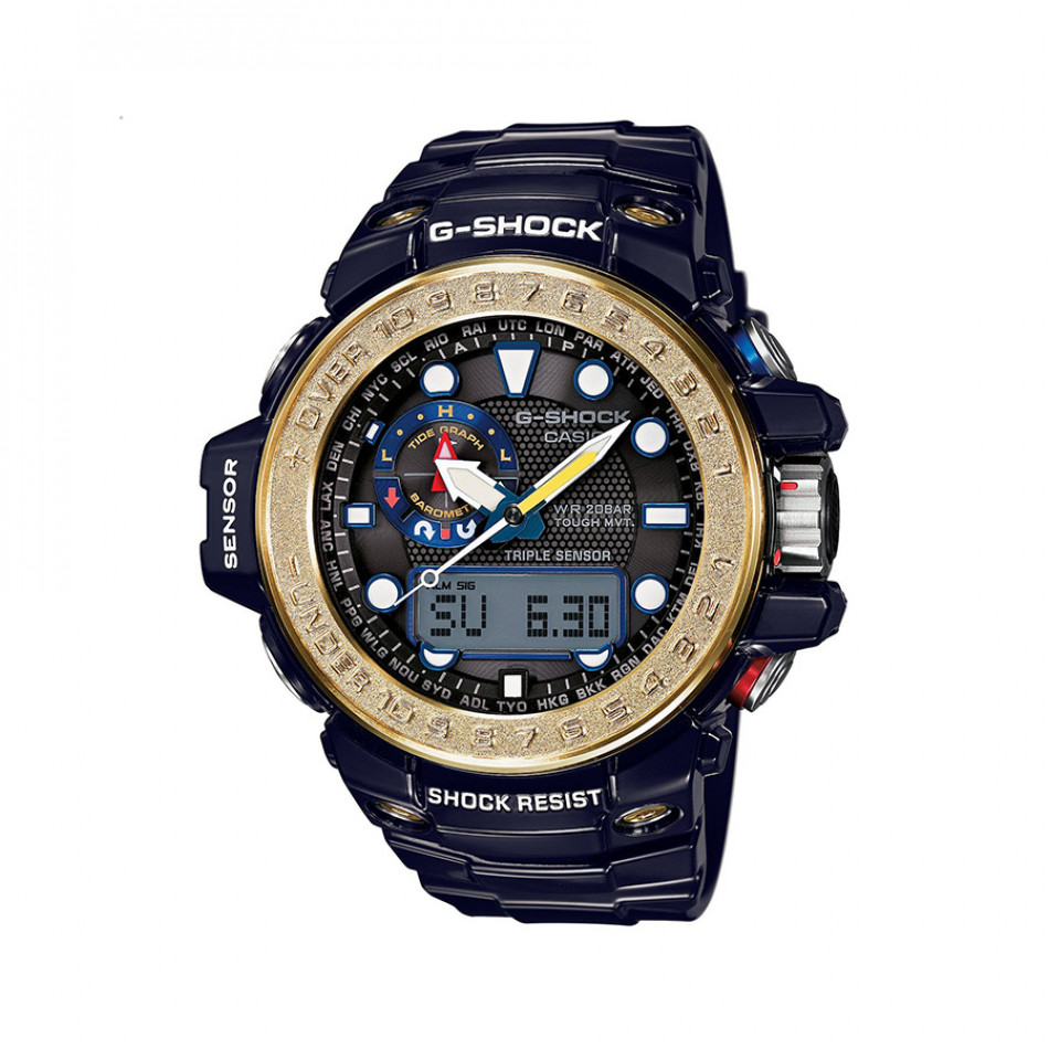 Мъжки спортен часовник Casio G-SHOCK син със златист ринг на дисплея GWN1000F2AER