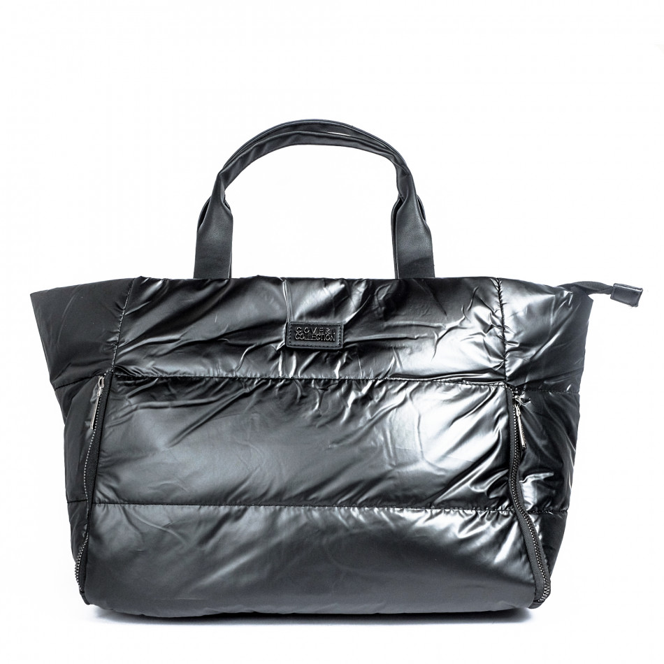 Дамска черна чанта тип пухенка il071022-21
