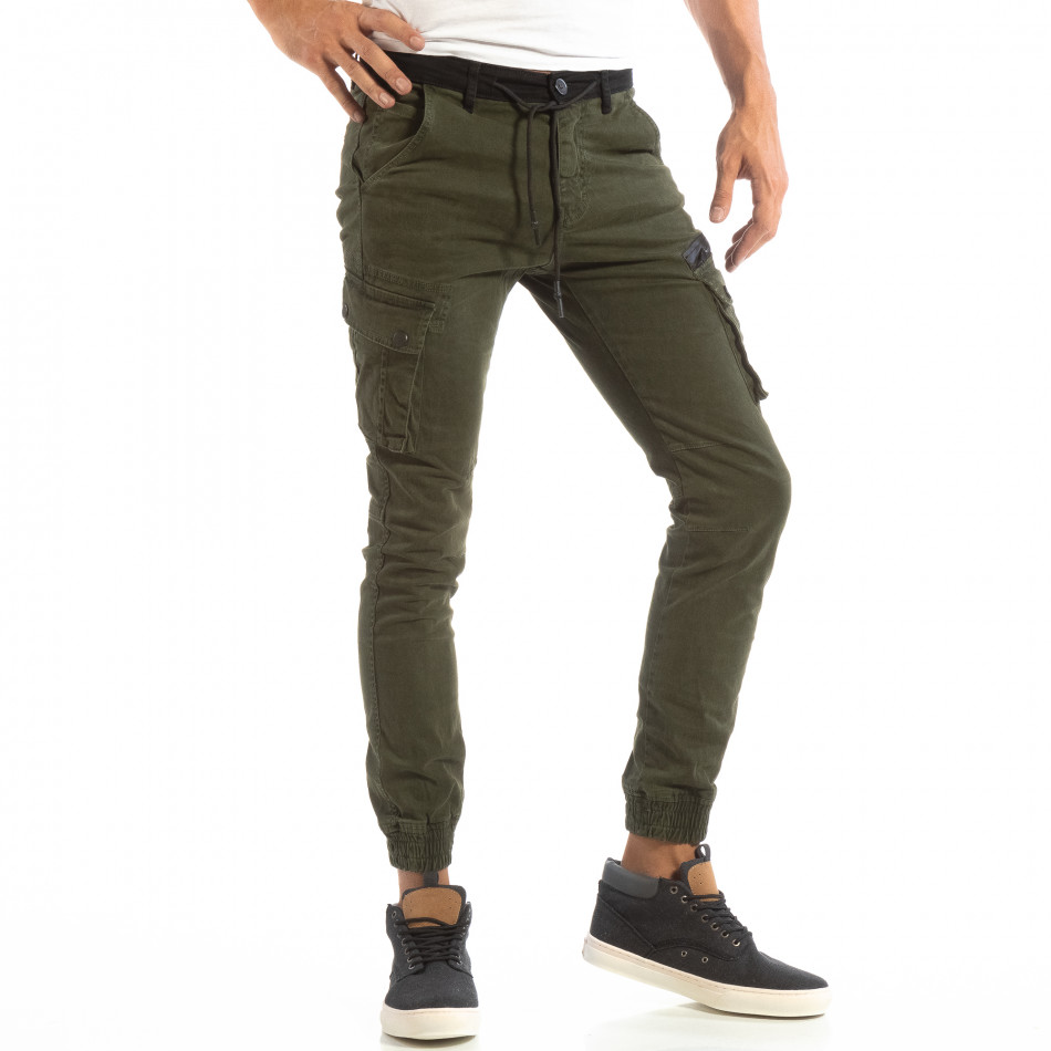 Мъжки зелен карго джогър панталон с черен колан it240818-15