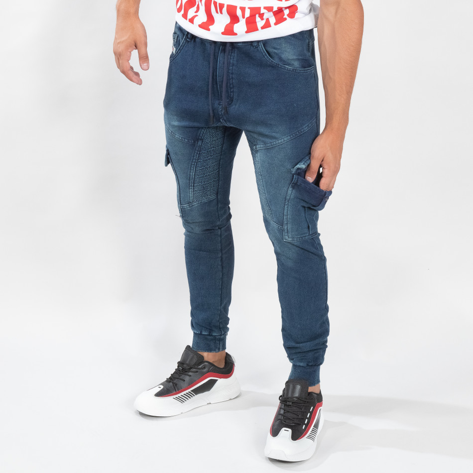 Мъжко синьо долнище тип Cargo Jeans it170819-29