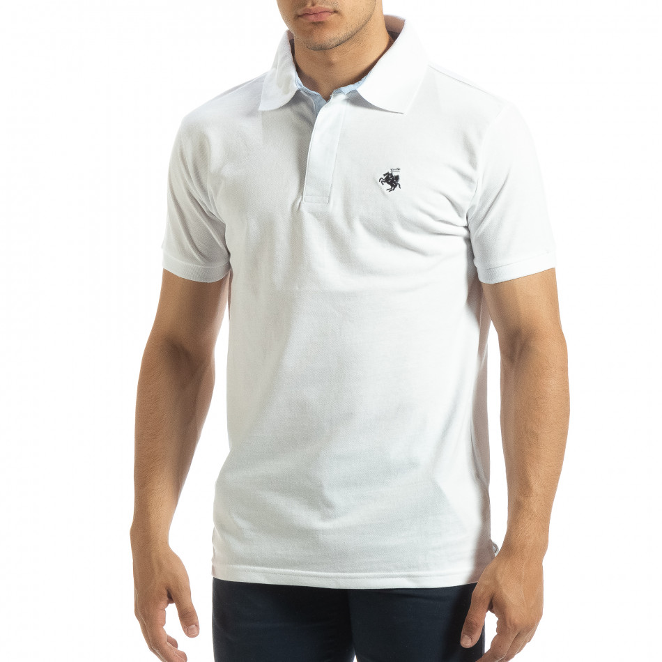 Мъжки бял polo shirt със синьо столче it120619-29