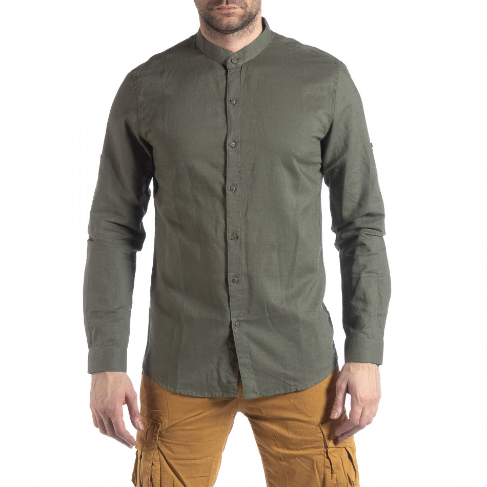 Мъжка ленена риза цвят милитъри it260523-5