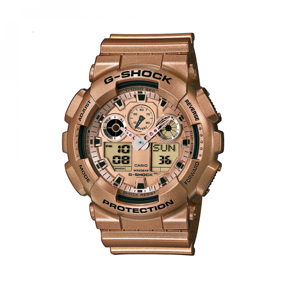 Мъжки спортен часовник Casio G-SHOCK златист с бежов циферблат GA100GD9AER