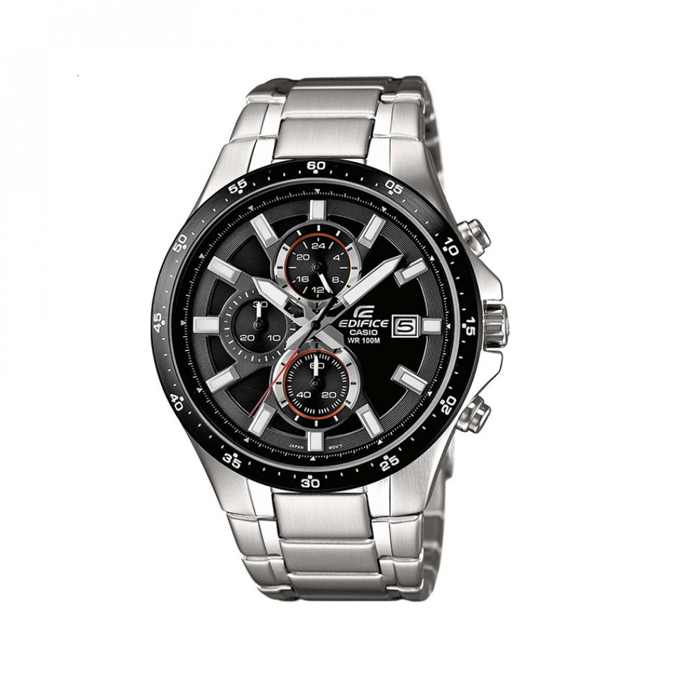 Мъжки часовник Casio Edifice сребрист браслет с черен ринг EFR519D1AVEF