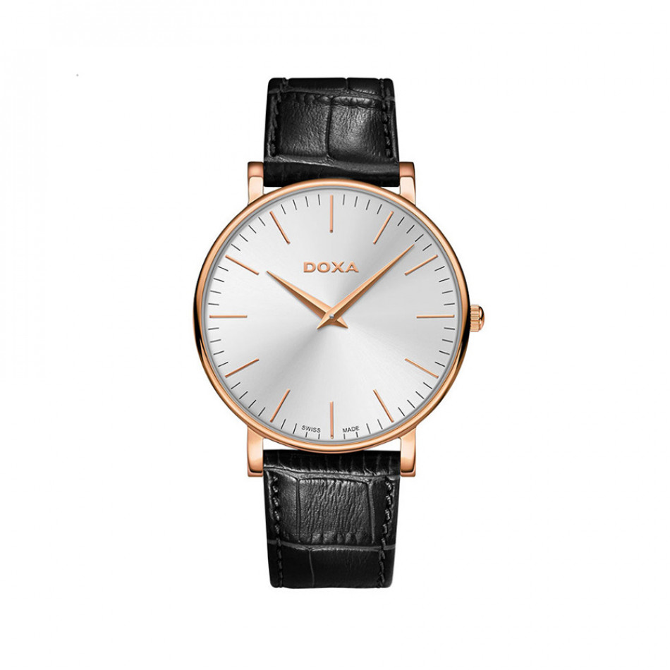 Мъжки часовник DOXA D-Light с черна каишка от естествена кожа 1739002101