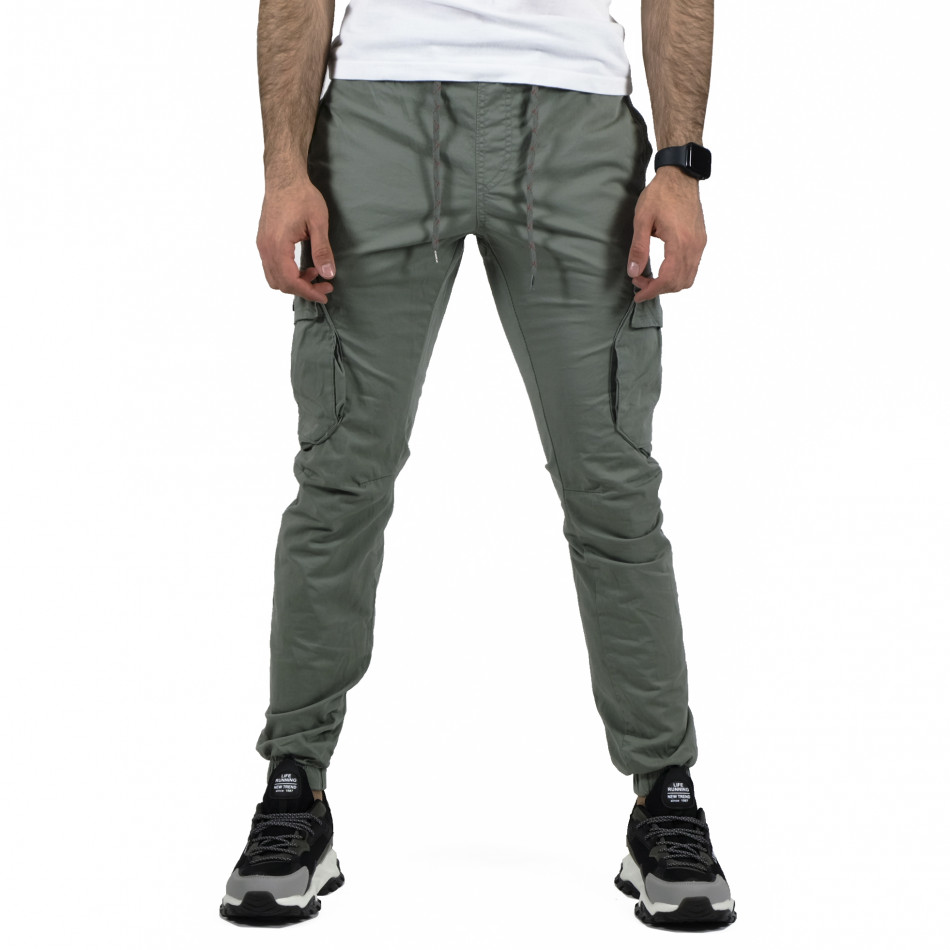 Мъжки сиво-зелен карго панталон с ластик на кръста 8154 tr160123-1