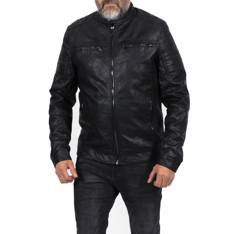 Рокерско черно кожено яке с подплата it121022-10