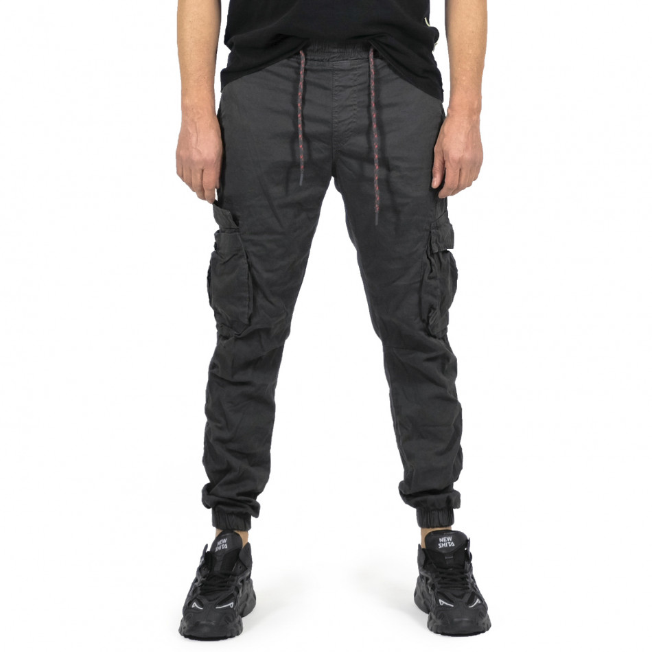 Мъжки тъмносив карго панталон с ластик на кръста 8154 tr191022-3