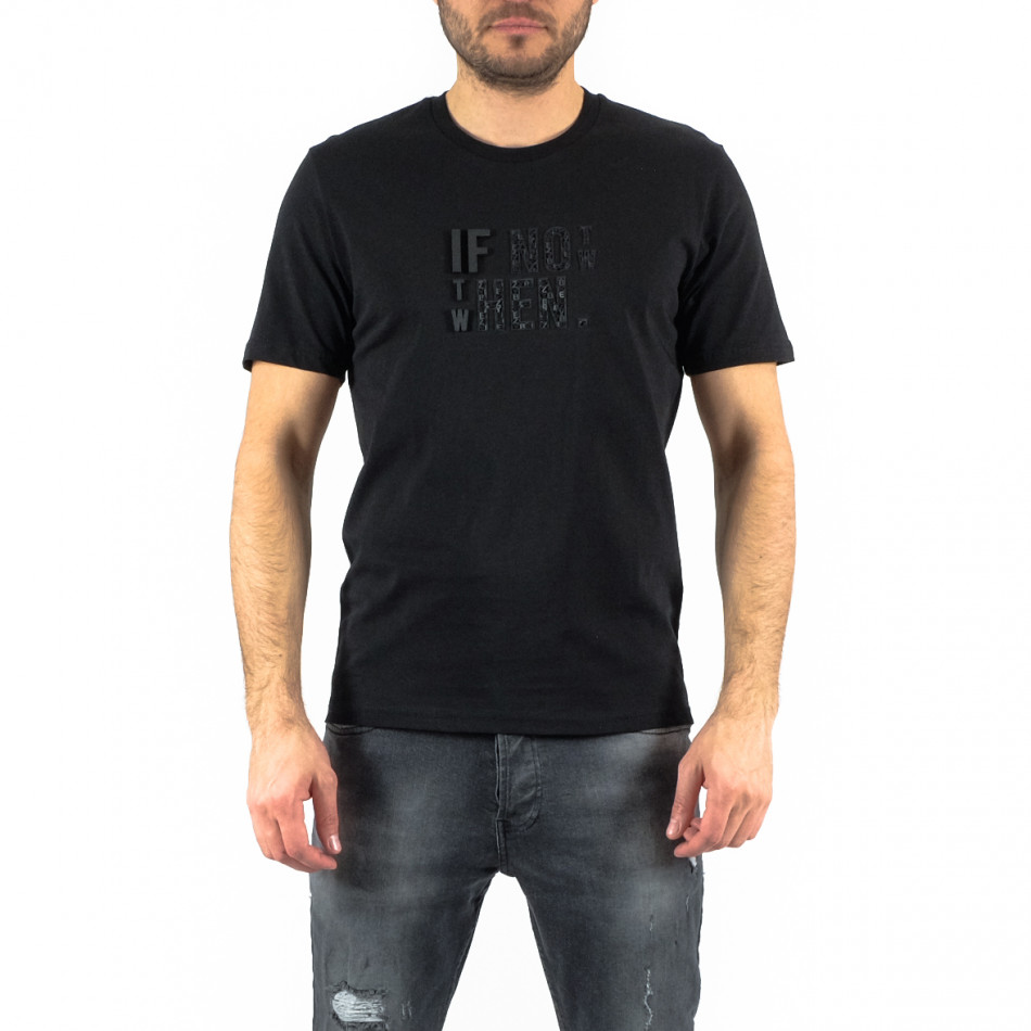 Мъжка черна тениска гумиран принт tr250322-71