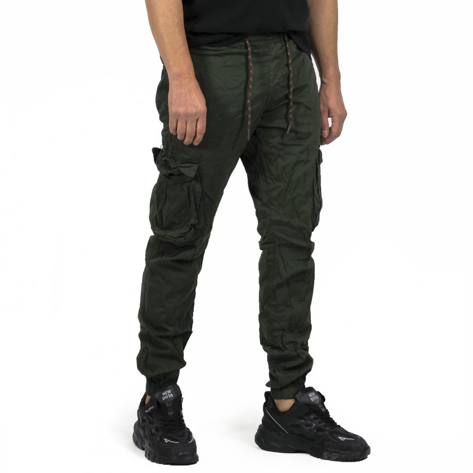 Мъжки зелен карго панталон с ластик на кръста 8154 tr191022-1