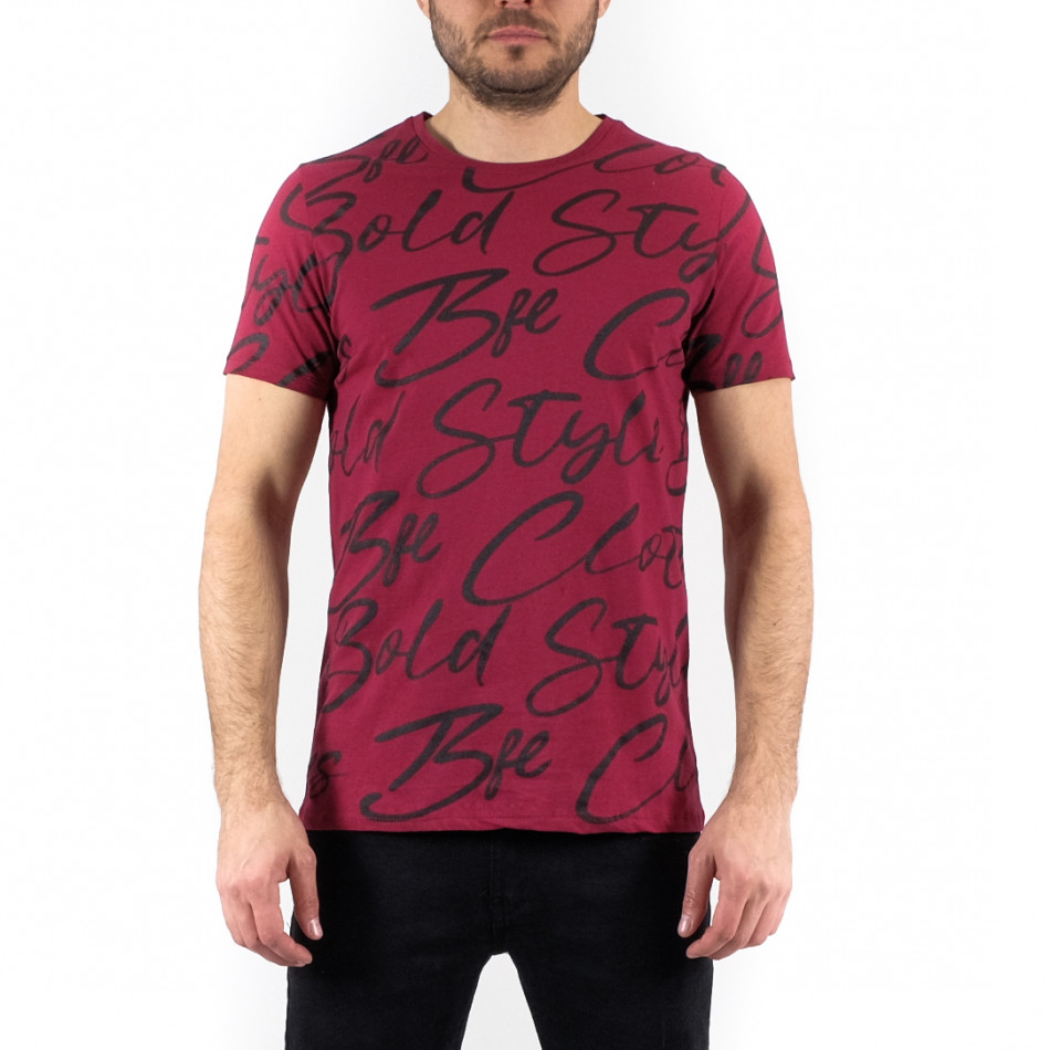 Мъжка тениска с принт цвят бордо tr250322-39