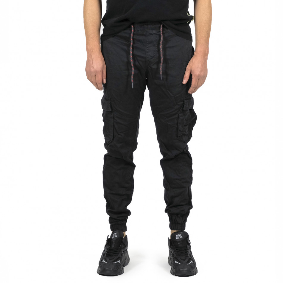Мъжки черен карго панталон с ластик на кръста tr191022-2
